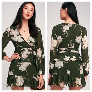 Lulus Jasmine and Yours Green Floral Ruffle Mini